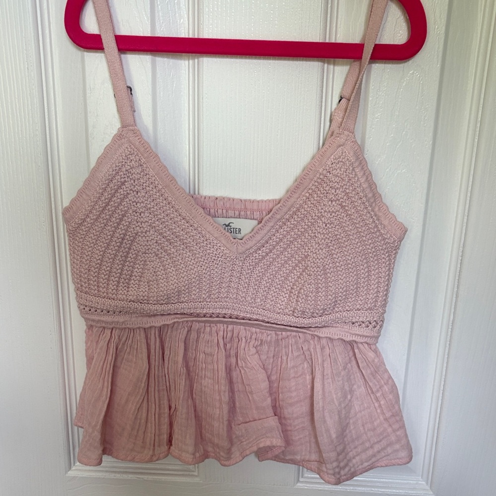 Pink Crochet Tank Top Hollister